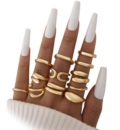 iF YOU 25 Pcs Gold Stackable Ring Set for Women, Chunky Knuckle Finger Midi Rings, Silver Simple Stacking Cute Rings Pack Trendy Stuff Jewelry Gift - style: 12 Chunky gold rings