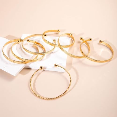 Gold Bangle Bracelets for Women, 14k Gold Plated Multi Layer Textured Stackable Open Bracelet Set Boho Indian Bangles Stackable Set Trendy Elegance Charms Non Tarnish Minimalist Bangle Pack - style: Gold 5Pcs