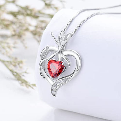 TOUPOP Birth Flower Necklace 925 Sterling Silver Heart Birthstone Pendant Necklaces Birth Month Floral Jewelry Birthday Valentines Day Mothers Day Gifts for Women Wife Mom - style: 1-January-Snowdrop