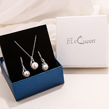 EleQueen 925 Sterling Silver CZ Freshwater Cultured Pearls Bridal Pendant Necklace Earrings Wedding Jewelry Sets, Valentine's Day/Mother's Day/Christmas Gift - style: Pearl Jewelry Sets