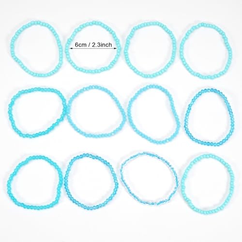 12Pcs Bohemia Multilayer Resin Seed Beaded Stackable Bracelets Colorful Crystal Glass Beads Stretch Bracelet BFF Friendship Elastic Wristbands for Women Men Summer Beach Boho Vacation Jewelry - color: Blue