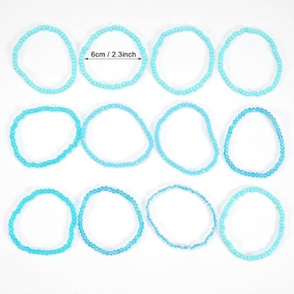 12Pcs Bohemia Multilayer Resin Seed Beaded Stackable Bracelets Colorful Crystal Glass Beads Stretch Bracelet BFF Friendship Elastic Wristbands for Women Men Summer Beach Boho Vacation Jewelry - color: Blue
