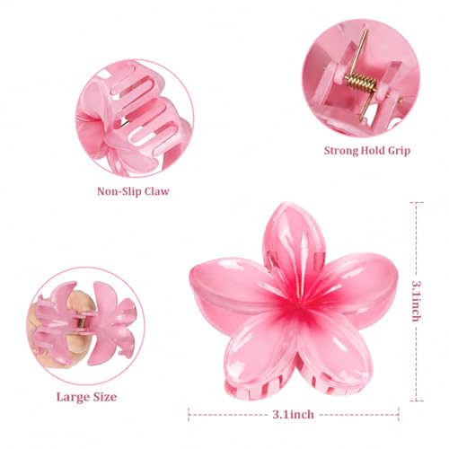 6 Pcs Flower Hair Claw Clips for Women, Hawaiian Hair Clips for Thick Thin Hair, Cute Summer Beach Hair Accessories - color: Pink