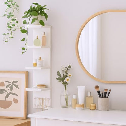 LitaEther 4 Tier White Lack Shelf Vanity Wall Shelf with 10 Crystal Hooks - Multi-Functional Storage for Makeup, Jewelry, Plants, Awards & Display (L7.1 x W5.5 x H30.7) (1)