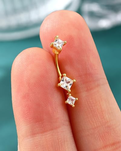 16G Rook Earrings Square Zirconium Eyebrow Rook Piercing Jewelry Stainless Steel Vertical Lip Jewelry Belly Button Ring - color: YG-6MM