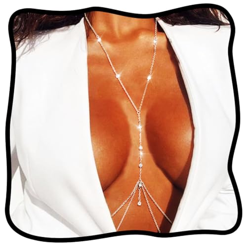 Urieo Rhinestone Bra Chain Crystal Body Chain Jewelry for Women - style: B-Silver