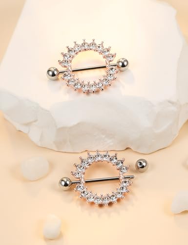 Cisyozi 16G 14G Nipple Piercing Jewelry Tongue Rings Hypoallergenic Surgical Steel Screw Nipple Tongue Shield Ring Barbell Body Piercing Jewelry Retainer for Women 9/16 Inch 14mm - color: D:14G(1.6MM)-8Pairs - Rose Gold