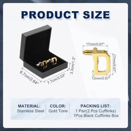 PATIKIL Initial Cufflinks, Classic Alphabet Stainless Steel Men Cuff Links 26 Letters A-Z with Box for Men Father Husband Weddings Gift Business Birthday - style: Letter D
