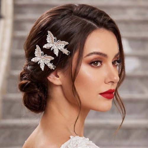 BARTOSI Butterfly Hair Clips Gold Fancy Hair Clip Rhinestone Butterfly Hair Accessories for Women and Girls (Pack of 2) - color: Silver