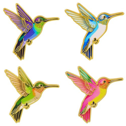 4/6/9/10/12/16/20PCS Cute Enamel Pins Bulk Set, Art Aesthetic Lapel Brooches, Humorous Quote Pins for Backpacks Jackets Hats Bags, Novelty Cool Badges for Women, Men, Teens, Kids - style: 4pcs Hummingbird
