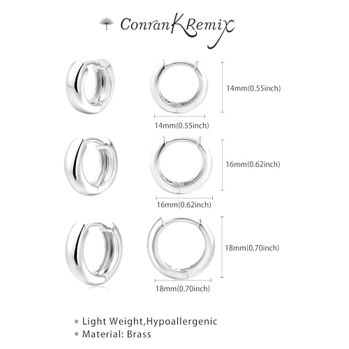 CONRAN KREMIX Small Thick Gold Chunky Hoop Earrings Lightweight Huggie Hoops For Women - color: Silver