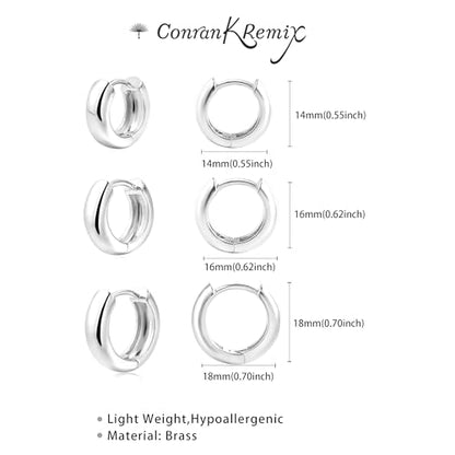 CONRAN KREMIX Small Thick Gold Chunky Hoop Earrings Lightweight Huggie Hoops For Women - color: Silver