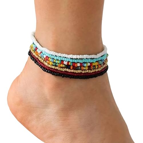 Inch Multicolor Boho Anklets for Women Stretch Seed Beads Funny DIY Rainbow Beaded Bracelet for Foot and Hand Chain Jewelry