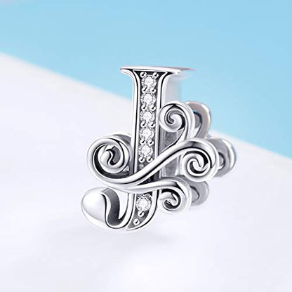 BISAER 925 Sterling Silver Initial Letter A-Z Charms for Bracelets Alphabet Beads Charm Jewelry Gifts - color: Letter J