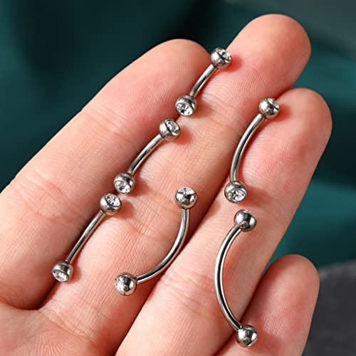 COCHARM G23 Solid Titanium Belly Button Rings 14G CZ Small Short Belly Rings Long Navel Rings 6mm/8mm/10mm/12mm/14mm/16mm Curved Barbell - color: 14mm