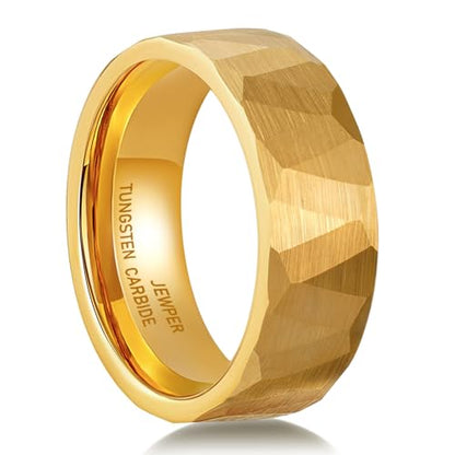 2/4/6/8mm Black/silver/gold Tungsten Rings for Men Womens Couple Fashion Jewelry Promise Engagement Wedding Band Hammered Inner ring inlaid with olive wood Carbide Polished Edge Comfort Fit - color: 8MM gold