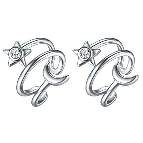ChicSilver 925 Sterling Silver Ear Cuff Earrings Non Piercing Clip on Cartilage Cuff Earrings for Women - style: J: Star Moon
