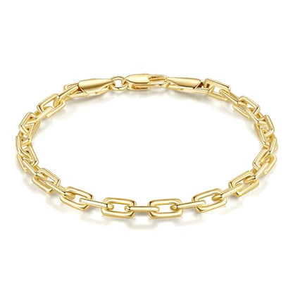 14K Gold Bracelet for Women Men Paperclip Bracelet for Womens | 14K Gold Bracelets for Women Trendy Clean Oval Links Mens Bracelets Stackable Bracelets Jewelry 6.5/7/7.5/8/9in