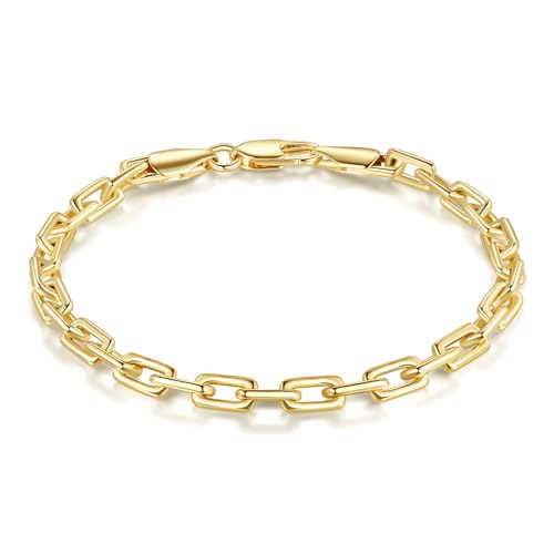 14K Gold Bracelet for Women Men Paperclip Bracelet for Womens | 14K Gold Bracelets for Women Trendy Clean Oval Links Mens Bracelets Stackable Bracelets Jewelry 6.5/7/7.5/8/9in