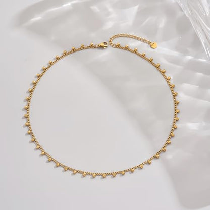 Gold Chain Necklace for Women 18K Gold Plated Dainty Star Cross Heart Cuabn Choker Chains Stainless Steel Trendy Jewelry Christmas Gifts - color: Cuban Ball Drop