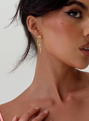 Freekiss Pearl Earrings for Women Trendy: Flat Back Stud Earrings 14K Gold Plated/925 Sterling Silver Freshwater Pearl Dangle Earrings Cute Bow Earrings Wedding Jewelry Birthday Gifts for Women Girls - style: Minimalist Long Drop-GD