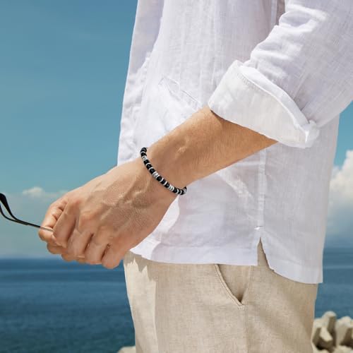 SIUMAL Mens Bracelet, Boho Stainless Steel Bracelets for Men, Beaded Bracelets, Jewelry Gifts for Husband, Father, Friends - color: Black