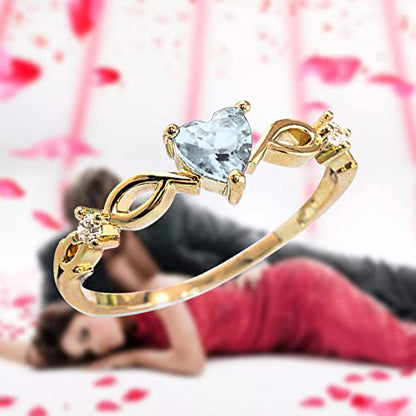 Women Heart Shaped Engagement Rings Inlaid Zircon Anniversary Rings Elegant Exquisite Wedding Jewelry (A-Blue, 7) - color: A-blue, size: 7