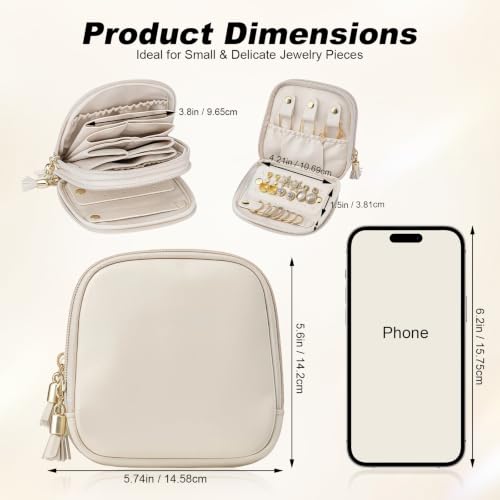 Travel Jewelry Case,2-Layer Jewelry Organizer,Gifts for Women Bride,travel jewelry box,travel jewelry pouch for Rings Earrings Necklaces Bracelets - Cream White