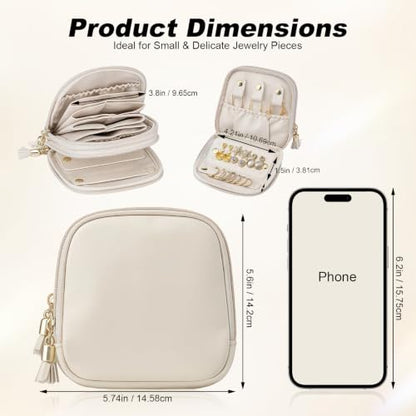 Travel Jewelry Case,2-Layer Jewelry Organizer,Gifts for Women Bride,travel jewelry box,travel jewelry pouch for Rings Earrings Necklaces Bracelets - Cream White
