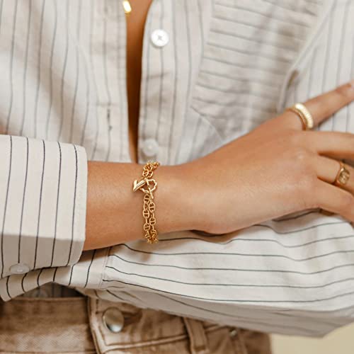 PEARLADA 18k Gold Plated Chain Layerd Bracelet Coin Charm Toggle Bracelet Trendy Cubic Zirconia Jewelry - color: 2. Double strand heart charm