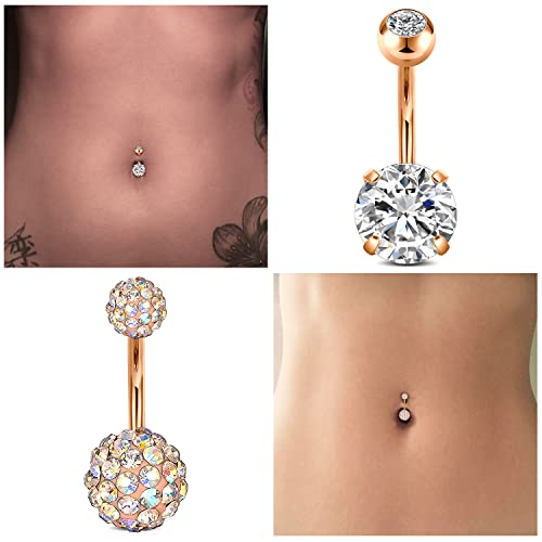 Belly Button Rings Stainless Steel 14G CZ Opal Navel Rings Barbells Women Girls Belly Piercing Jewelry - color: Rose Gold color-Style E: 5 PCS
