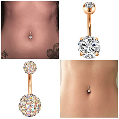 Belly Button Rings Stainless Steel 14G CZ Opal Navel Rings Barbells Women Girls Belly Piercing Jewelry - color: Rose Gold color-Style E: 5 PCS