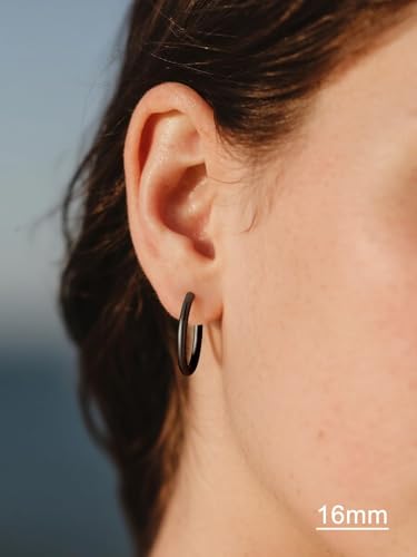 Small Hoop Earrings for Women 7-16mm Stainless Steel Huggie Earrings Lightweight - color: b. Black A, size: Diameter 16mm