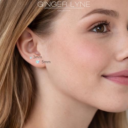 Titanium Heart CZ Labret Stud Earrings for Piercings by Ginger Lyne 6Pc Set G23 Screw Front Flat Back Body Jewelry 2 pair post 6mm, 8mm Cartilage, Helix, Tragus, Lip, Conch, Lobe - color: 3mm-AuroraBorealis