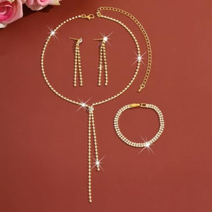MIFYNN Rhinestone Wedding Set for Women Sparkle Crystal Earrings Necklace Bracelet Jewelry Set Wedding Party Prom Jewelry Set for Brides Bridesmaid - color: Gold1