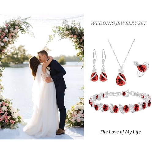 Wedding Jewelry Set for Women Gem Necklace Earrings Bracelet Luxury Jewelry Set Birthday Valentine's Day Mother's Day Christmas Prom Jewelry Gift - color: SYSD-Garnet