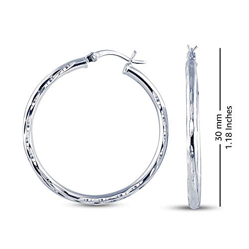 Charmsy 925 Sterling Silver Hoop Earrings | Lightweight Italian 2.5mm Tube Diamond-Cut Round Classic Hoops Earring for Women | Size 15/20/25/30/35/40/50/60/70mm | Small Medium Large - color: Diamond-Cut, size: 30 MM