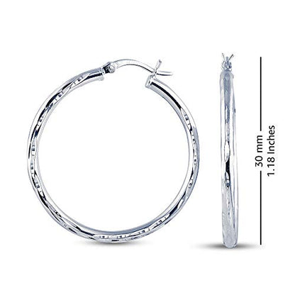 Charmsy 925 Sterling Silver Hoop Earrings | Lightweight Italian 2.5mm Tube Diamond-Cut Round Classic Hoops Earring for Women | Size 15/20/25/30/35/40/50/60/70mm | Small Medium Large - color: Diamond-Cut, size: 30 MM