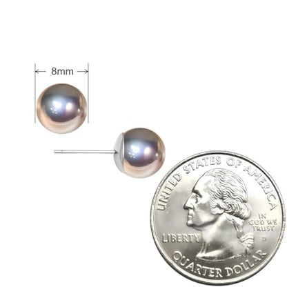 Grey Faux Pearl Stud Earrings, S925 Silver Posts Hypoallergenic for Women - color: Silvery Grey, size: 8mm
