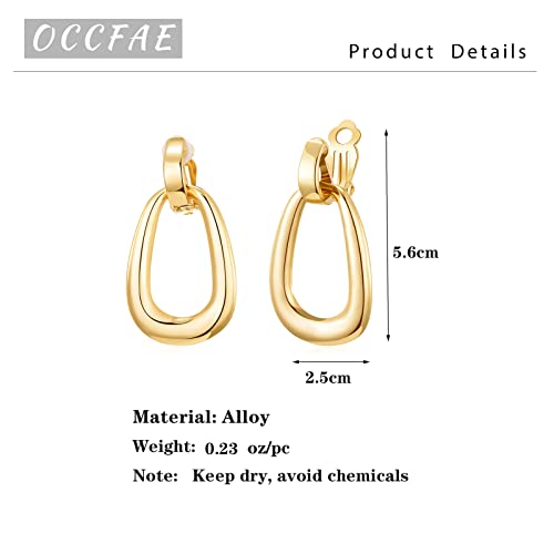 Gold Metal Clip On Earrings for Women Non Pierced Dangle Drop Earrings Multiple Styles - color: gold geometric