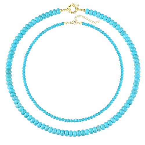 CASDAN 2Pcs Natural Gemstone Beaded Choker Necklaces for Women | Boho Colorful Beads Choker,Natural Stone Surfer Beach Necklaces,Handmade Summer Jewelry,Charm Trendy Necklaces - color: Sky blue