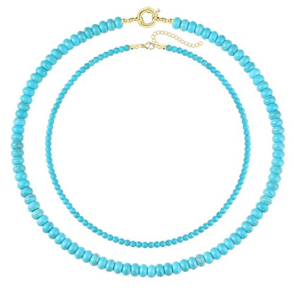CASDAN 2Pcs Natural Gemstone Beaded Choker Necklaces for Women | Boho Colorful Beads Choker,Natural Stone Surfer Beach Necklaces,Handmade Summer Jewelry,Charm Trendy Necklaces - color: Sky blue