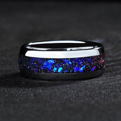 4mm 6mm 8mm Tungsten Rings With Various Inlay Materials Couples Matching Engagement Wedding Promise Matching Ring Set for Women Men - color: Silve Orion 8mm