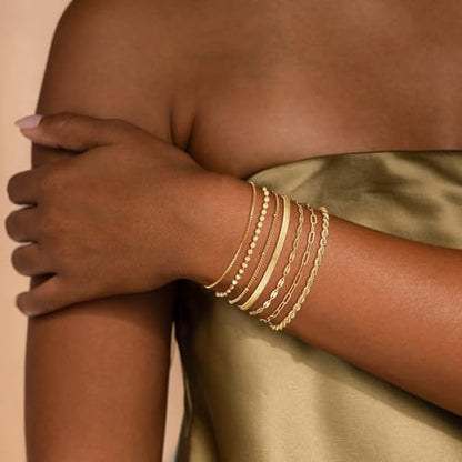 Kyerlyn Gold Bracelets for Women Waterproof, 14K Real Gold Jewelry Sets for Women Trendy Dainty Stackable Cuban Link Paperclip Chain Bracelet Pack Fashion Accessories Gifts - style: G-5