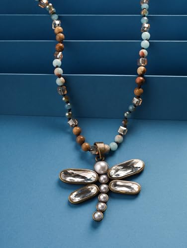 MINACHI Handmade Agate Pebble Pendant with Crystal Beads, Random Stone Shape, Vintage Women's Jewelry - style: Necklace NECK.012