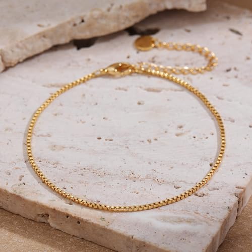 SLOONG 14K Gold Plated Pearl Bracelets for Women Trendy | Dainty Stackable Layered Chain Bridesmaid Bracelets, Waterproof Wedding Jewelry for Women Adjustable 6"+2" - color: Style8(Box Chain)