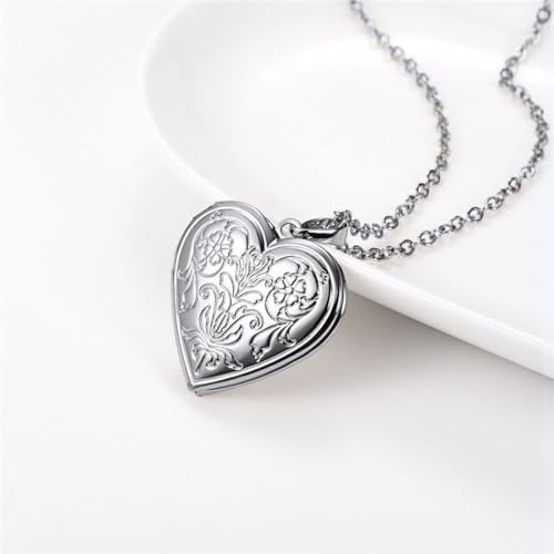 2 Pcs Locket Necklace that Holds Pictures Stainless Steel Locket Pendant Necklace Image Chain Necklaces for Women - color: Love Heart 5