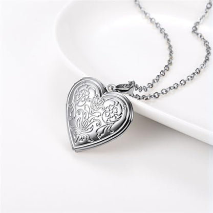 2 Pcs Locket Necklace that Holds Pictures Stainless Steel Locket Pendant Necklace Image Chain Necklaces for Women - color: Love Heart 5