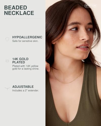 PAVOI 14K Gold Plated Adjustable Link Chain Necklace for Women | Box Rope Sphere Bead Serpentine Anchor Mariner Gold Chain Necklaces - color: Yellow Gold, style: Ball Station