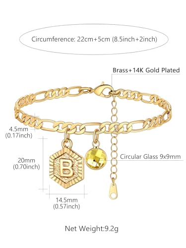 Custom4U Personalized Initial Ankle Bracelets for Women 14K Gold Plated Dainty CZ Birthstone Hexagon Letter Initial Anklets for Women Adjustable Silver/Gold Foot Chain Summer Beach Jewelry Gifts - color: Gold Hexagon-B